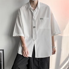 衬衫男五分袖宽松韩版免烫衬衣ins痞帅百搭休闲夏CS99-P35送领带，男装衬衫，星座1008-1