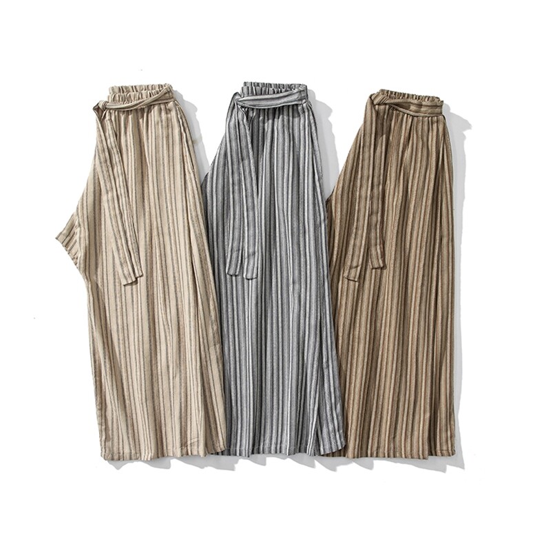 白底平铺图夏季大码日系棉麻复古条纹裤直筒阔腿裤汉服K257/P75，男装民族服装，电商A221A