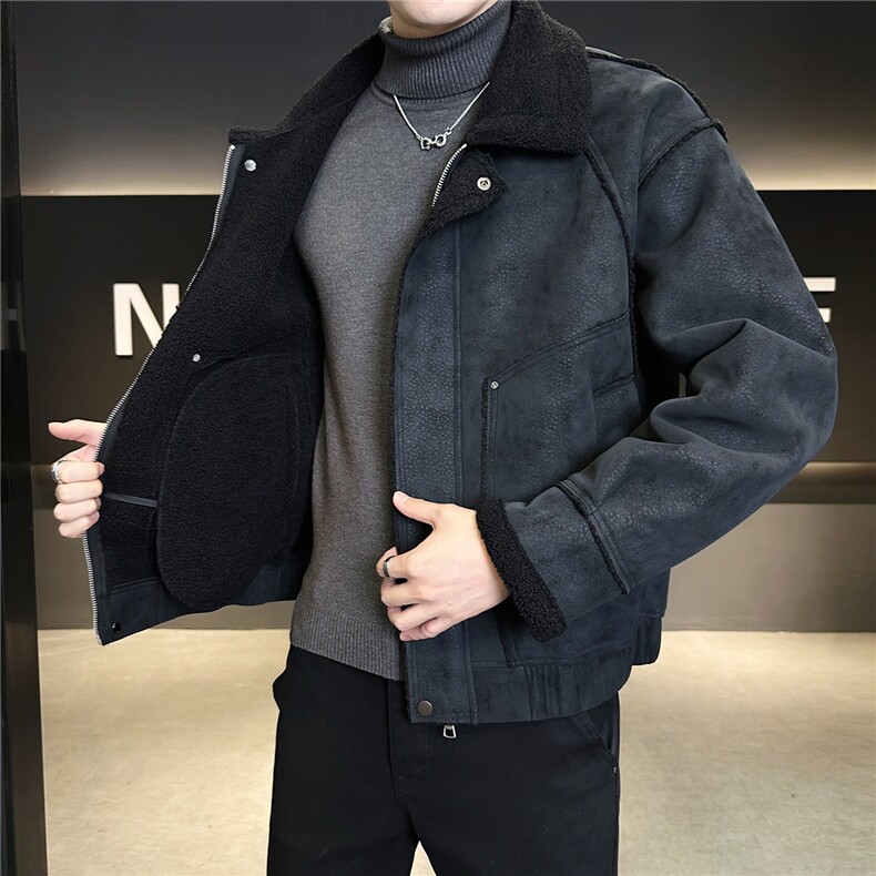 皮毛一体外套男冬季2025新款加绒加厚美式皮夹克A313-25B696-P185,男装夹克,电商A313