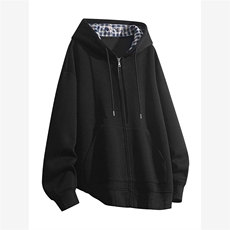 W9822-特P46连帽格子卫衣男秋季大码宽松衣服男装潮流外套潮牌，女装短外套，电商D310B