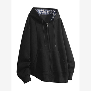 W9822-特P46连帽格子卫衣男秋季大码宽松衣服男装潮流外套潮牌图片