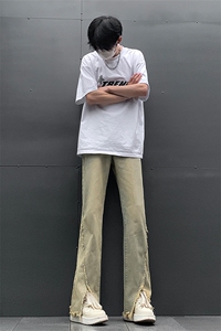 现货 24春夏黄泥开叉毛边宽松牛仔裤设计感微喇休闲裤男K5803-P55图片
