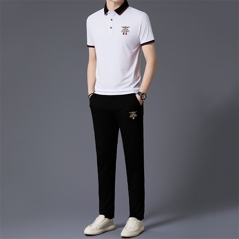 HP5089夏季新款男士休闲套装刺绣男装百搭二件套翻领,男装休闲套装,电商B360