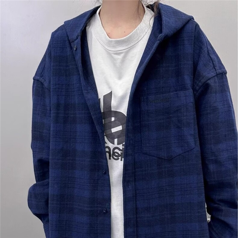 日系复古格子衬衫男女袖潮流休闲百搭衬衣港风韩版春季痞帅外套图片