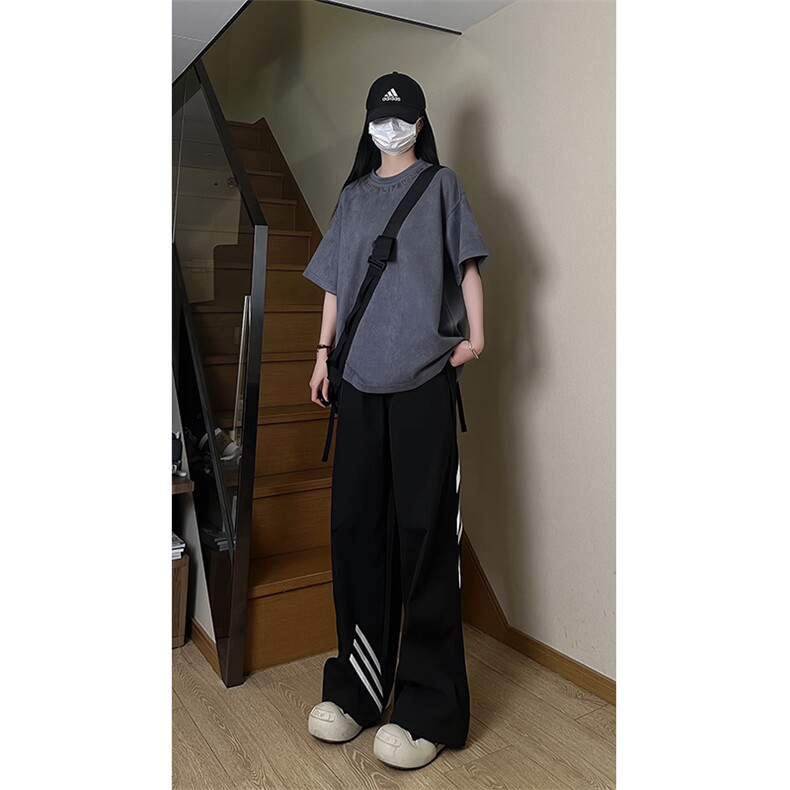港风大码日系复古麂皮绒宽松套头圆领短袖T恤XZ213-T062-P35控48,男装T恤,星座213