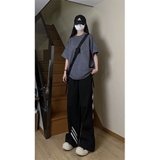 港风大码日系复古麂皮绒宽松套头圆领短袖T恤XZ213-T062-P35控48，男装T恤，星座213