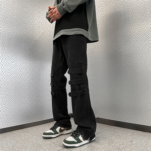 港风潮男夏季新款牛仔裤嘻哈ins潮高街潮流痞帅长裤N06020-P48图片