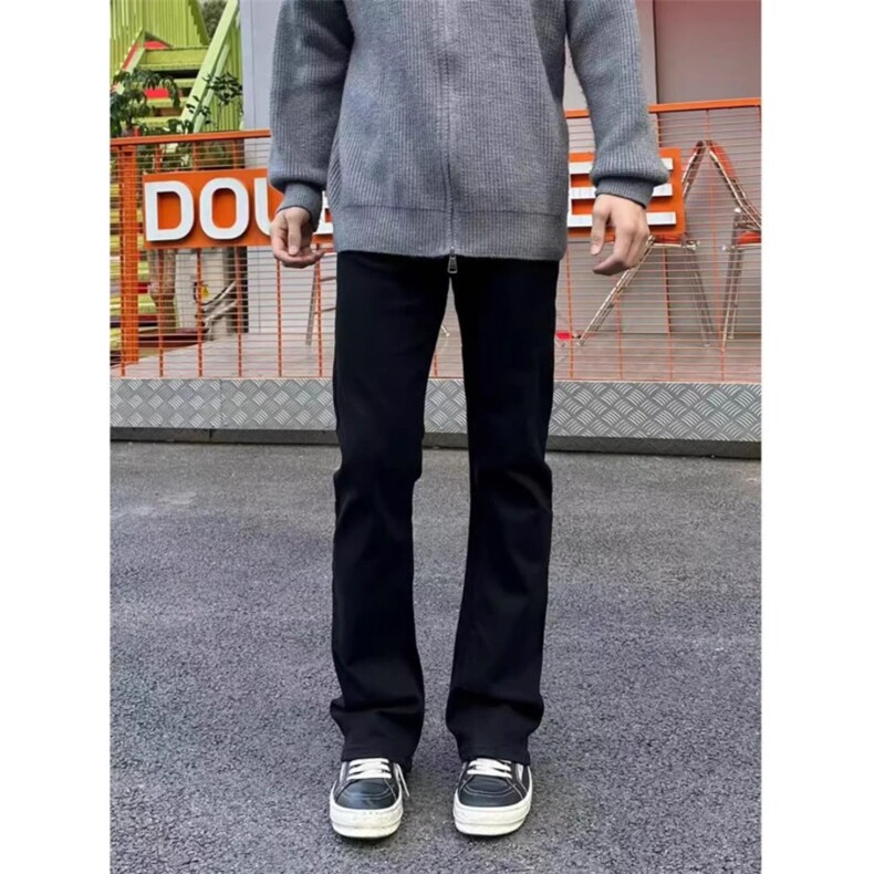 1506-1/KG8691/P35弯刀牛仔裤黑色高腰微喇裤男生美式风高街修,男装牛仔裤,星座1506-1
