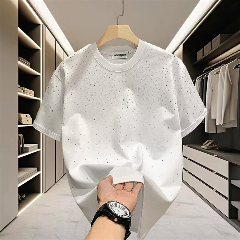 欧货时尚潮牌轻奢男T恤短袖网红新款小众烫钻高端圆领半袖体恤,男装T恤,电商B212（原钱塘6029）