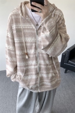 8XL-M潮情侣美式磨毛编织条纹针织衫卫衣宽松拉链外套WY30P88，男装针织衫/毛衣，电商D206-1