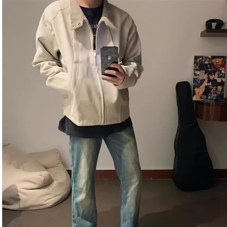 【有货】DJKT148-P78潮春秋哈林顿拼接裁剪廓形夹克立领外套男,男装夹克,星座603-2