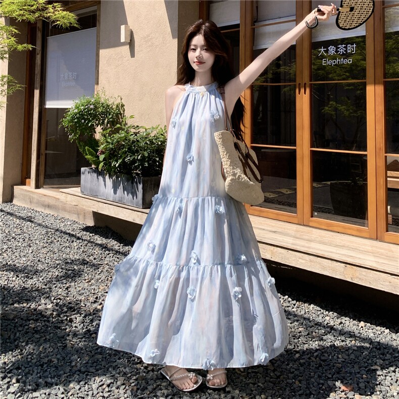 现货新款现货主推法式度假风挂脖连衣裙22161-P145-K219,女装连衣裙,网红馆