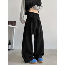 8XL-M休闲裤男美式高街纯色绑带宽松跳舞直筒裤潮K9127P68控98，男装休闲裤，电商D206-1