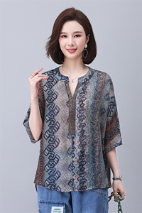 时尚宽松印花镶钻短袖上衣 优雅显瘦百搭女衫图片