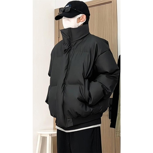 现货5W件冬季三防重磅硬挺boxy短款羽绒立领PU皮棉衣外套加厚棉服图片
