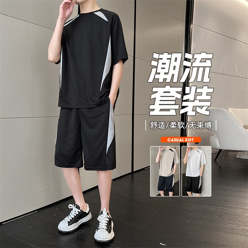 短袖套装男士夏季百搭薄款夏天运动短裤男装宽松痞帅休闲t恤一套图片