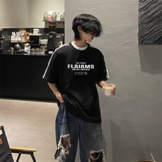 抖音得物高品质二开240克宽松纯棉美式潮牌三条杠织带短袖T恤，男装T恤，电商A486