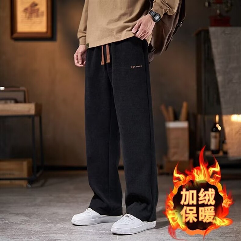 网络图，秋冬加长休闲加绒加厚宽松直筒裤长裤XZ302B-1-K309P25,男装卫衣,星座302B-1