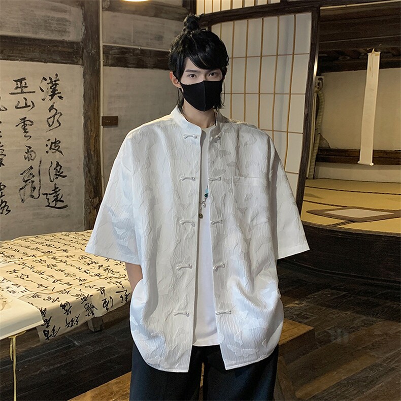 2024夏季新款港风新中式大码风提花短袖衬衫M-5XHC24221-P60,男装衬衫,电商A022