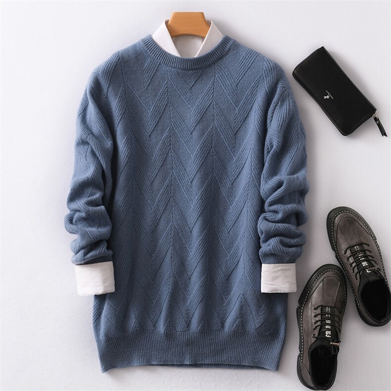 2024年秋季纯色长袖羊毛时尚都市套头针织衫，男装羊毛衫，德晨羊绒
