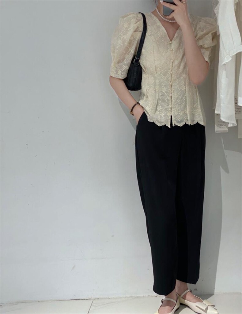 V领刺绣小衫，其它，驿谷