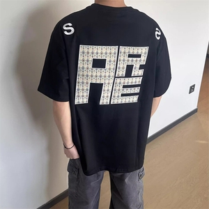 万针全刺绣工艺抖音得物高品质260克重磅纯棉双纱美式高街短袖T恤图片