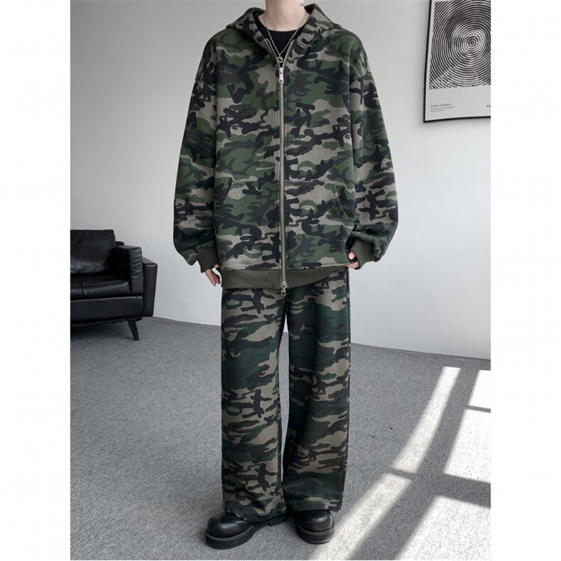 25秋季打工人卫衣卫裤棉街头时尚重磅迷彩套装TZ01/P108,男装休闲套装,电商B318