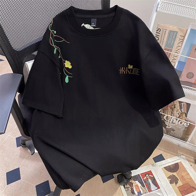 万针全刺绣工艺高品质260克纯棉双纱美式宽松百搭短袖T恤特P33,男装T恤,电商A486-1