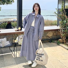 春款条纹衬衫+半身长裙两件套两种穿法设计2C239-H61-P175-K268，女装套装/套裙，2C239