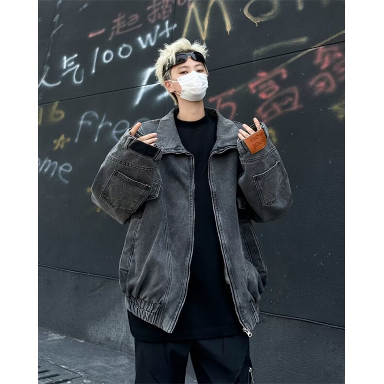 秋季立领牛仔外套男做旧水洗外套 N8634 P80图片