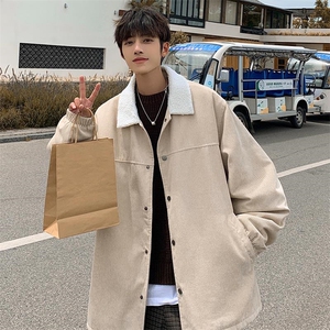 新款宽松大码羊羔毛翻领夹克男潮灯芯绒棉服外套M82-特P78控138图片