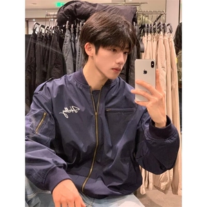 春秋美式复古刺绣飞行员夹克男宽松叠穿外套棒球服LHT1511-P70