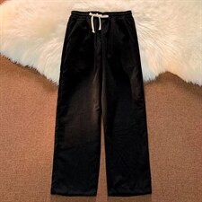 美式复古灯芯绒直筒裤宽松休闲阔腿运动条抽绳拖地裤E30P32图片