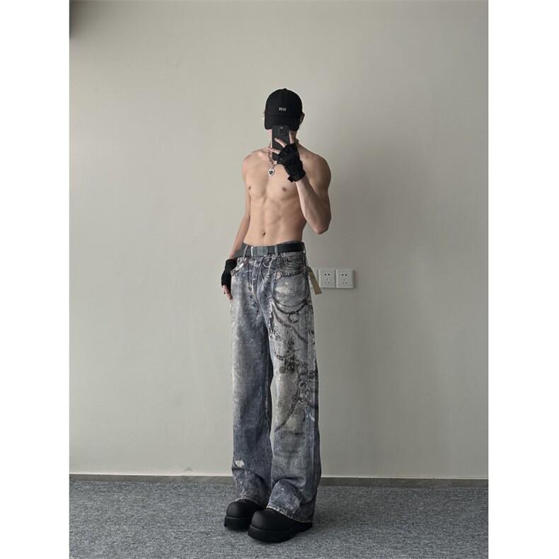 抖音高质量废土风美式复古牛仔裤ZK0249-P70,男装牛仔裤,星座313A(原308A-2)