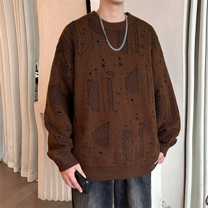 拼色新款落肩袖宽松大码外穿毛衣男春秋针织衫毛线衣帅7027/P45图片
