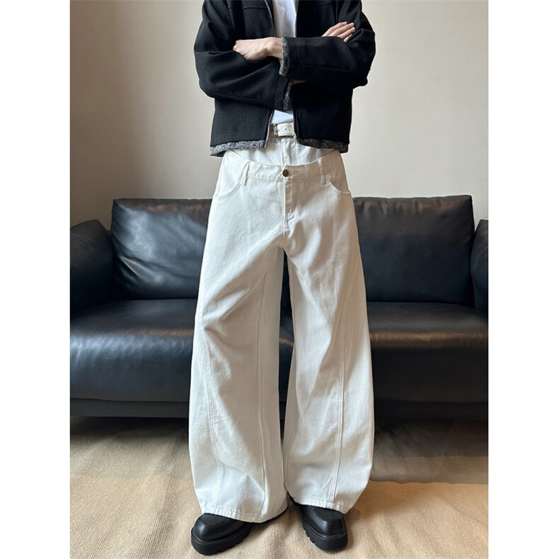 白色双腰头牛仔裤男女春秋美式设计感宽松阔腿工装裤ST9053P53,男装牛仔裤,星座1112-1