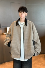 千鸟格外套男2026春秋季新款短款cleanfit双拉链宽松撞色翻领夹克，男装夹克，星座505-2（原电商A260-1)