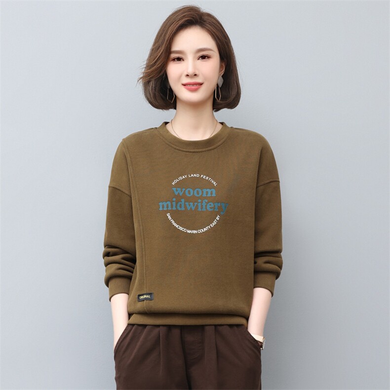 2023年秋季新款潮套头圆领卫衣女长袖韩版加绒加厚上衣服女打底衫，女装卫衣/绒衫，简韵佳