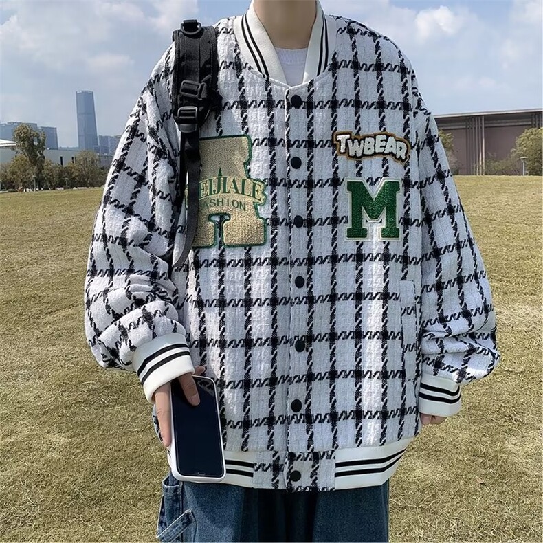 美式刺绣字母拼接棒球服秋季2022新款棋盘格设计刺绣J7714P75,男装夹克,星座1116-2