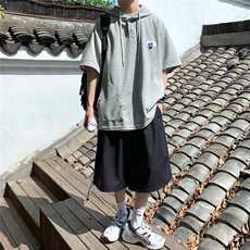 华夫格T恤男短袖连帽韩版潮流2023夏季新款ins宽松卫衣W2620-P36，男装T恤，星座412-3
