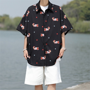 8XL-M腊肠狗花衬衫男短袖夏季冰丝薄款花衬衣寸衫外套DC28003P38图片
