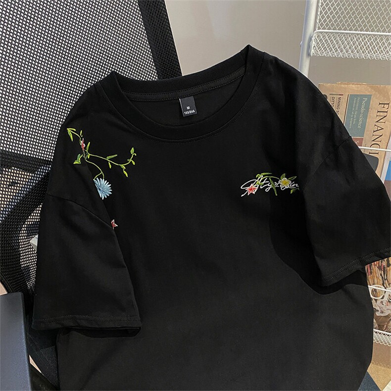 万针全刺绣工艺抖音得物高品质260克重磅纯棉双纱美式高街短袖T恤,男装T恤,电商A486