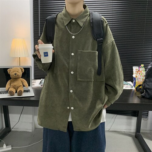 秋冬港风日系复古灯芯绒衬衫外套情侣中性宽松休闲学生C45/P45，男装衬衫，钱塘713