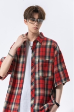 韩版潮流复古格子大码翻领短袖衬衫内搭外套DC2222-P26【特价】，男装T恤，电商A007