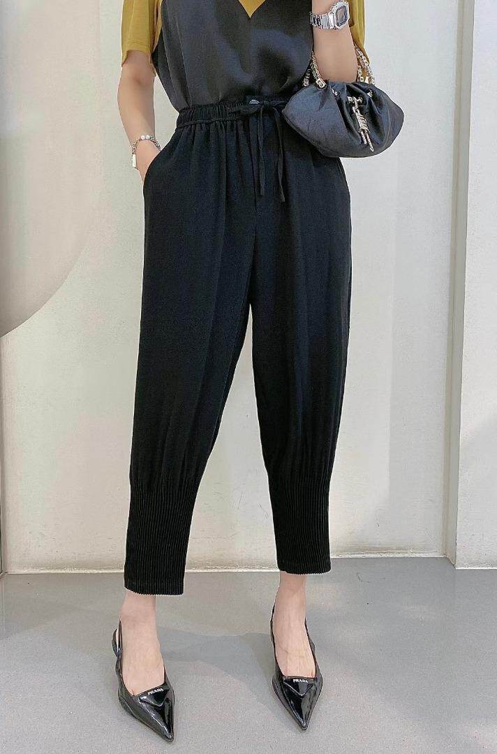 薄款压皱休闲裤，女装休闲裤，简 影