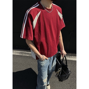 抖音得物二开品质240克宽松纯棉美式潮牌高街痞帅短袖T恤YQ42图片