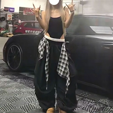 美式复古黑色屁帘休闲裤女夏季街头泽西风街舞叠穿宽松工装裤子潮，男装休闲裤，星座1210-1