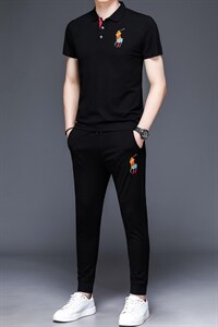 2022男休闲运动套装polo短袖t恤速干透气小脚长裤夏季两件套P105图片