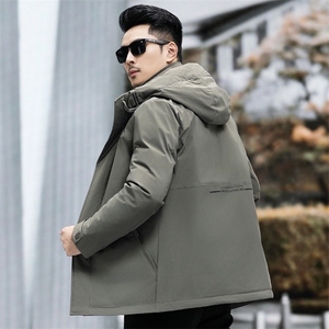 冬款90%灰鸭绒中年羽绒服大衣男士加厚连帽中长款青年羽绒服外套图片