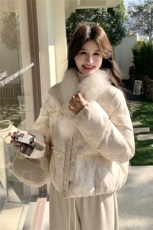 狐狸毛新中式木耳边羽绒服外套女2026冬季新款90白鸭绒保暖上衣潮，女装羽绒服，2C218